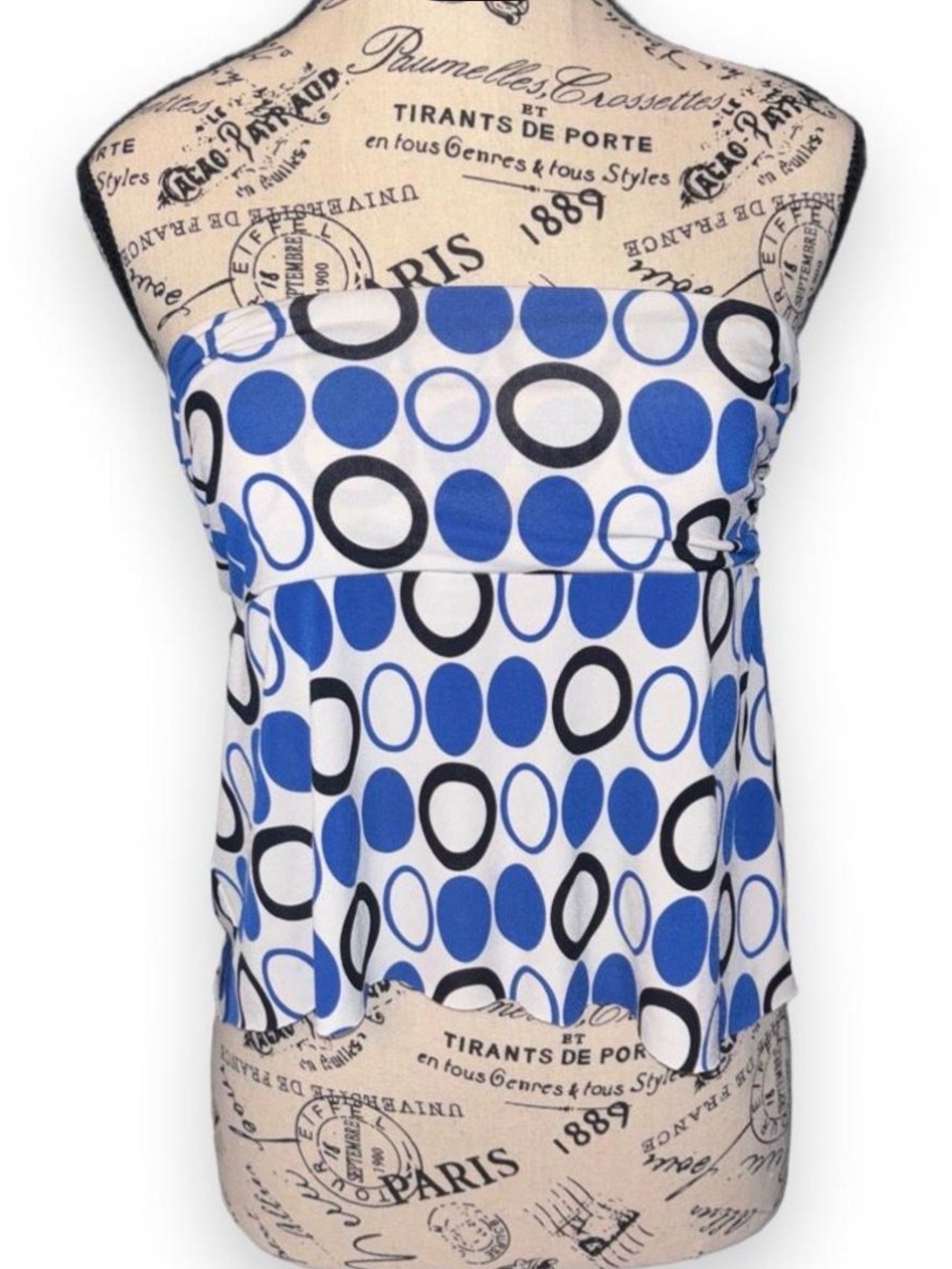 Strapless Polka Dot Peplum Camisole - Blue, Black & White